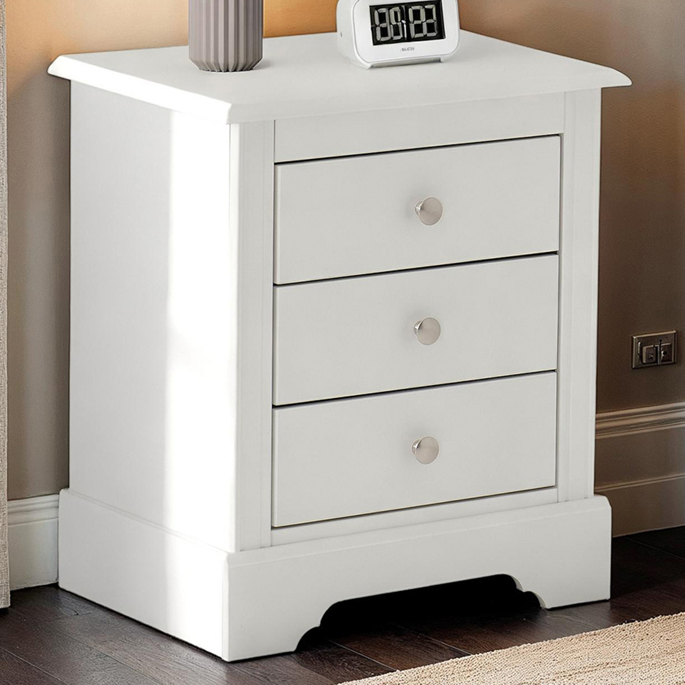 Seconique Stratford 3 Drawer White Bedside Table