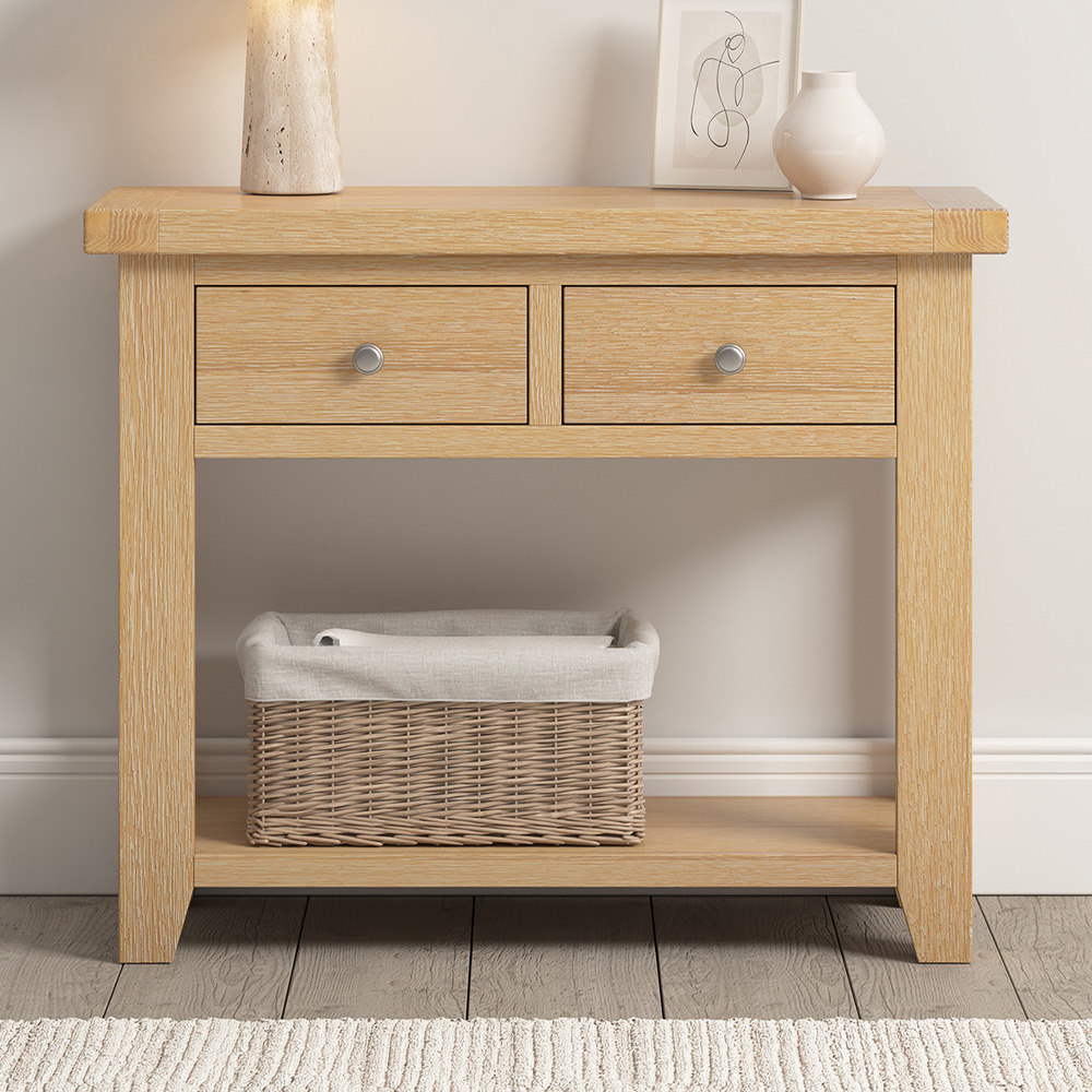 Seconique Windsor 2 Drawer Natural Oak Console Table