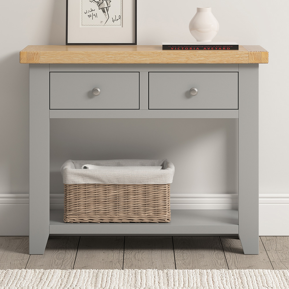 Seconique Windsor 2 Drawer Pebble Grey and Oak Console Table