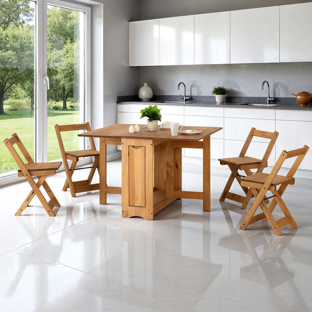 Seconique Santos 4 Seater Butterfly Foldable Dining Set Natural Wax