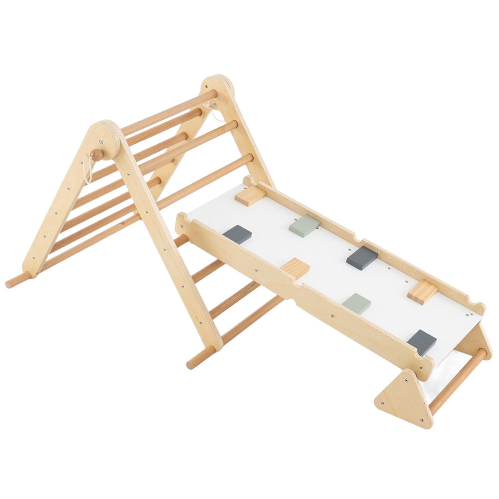 Costway 3-in-1 Natural Pikler Triangle Climbing Set with Dual Side Ramp