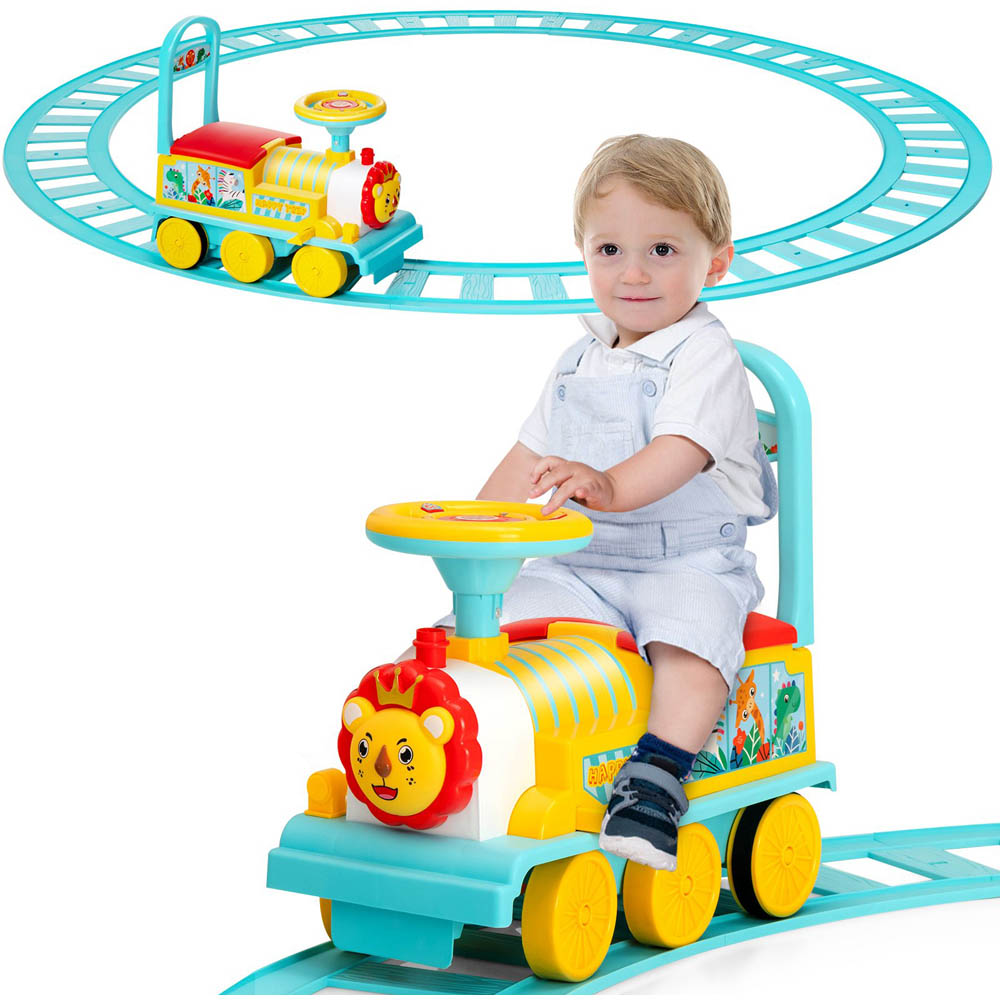 Costway Kids Blue Electric Ride On Train Toy with Curved Tracks 6V