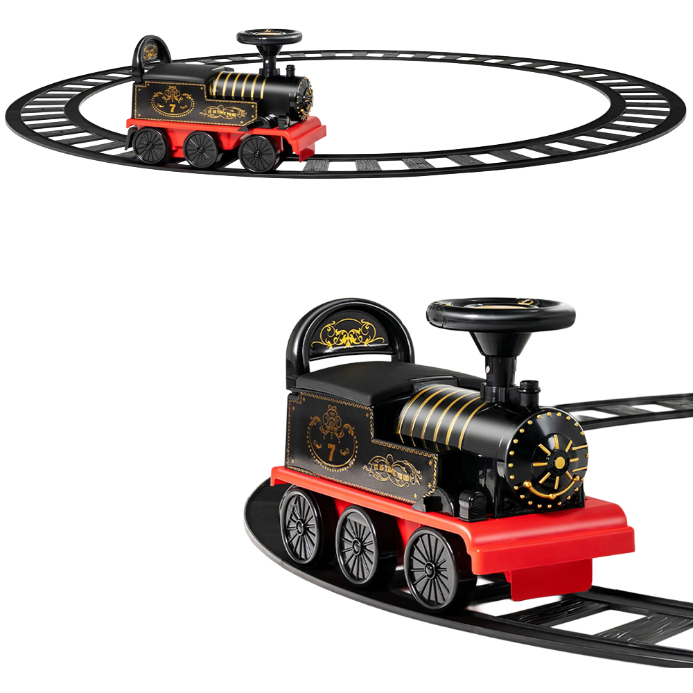 Costway Kids Black Electric Ride On Train Toy with Curved Tracks 6V