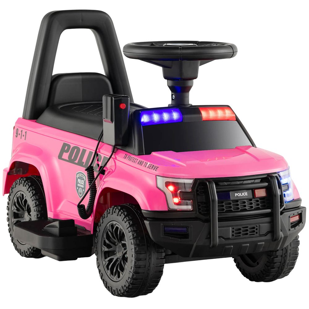 Costway Kids Pink Ride On Police Car with Siren Sounds and Side Megaphone 6V