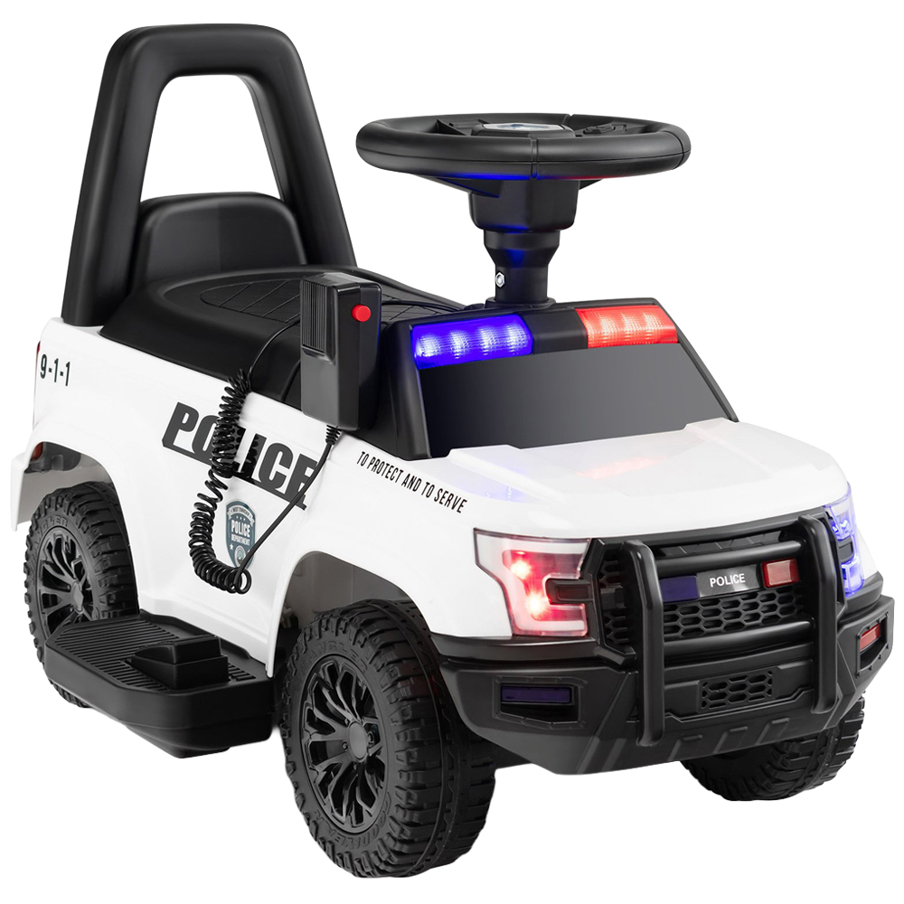 Costway Kids White Ride On Police Car with Siren Sounds and Side Megaphone 6V