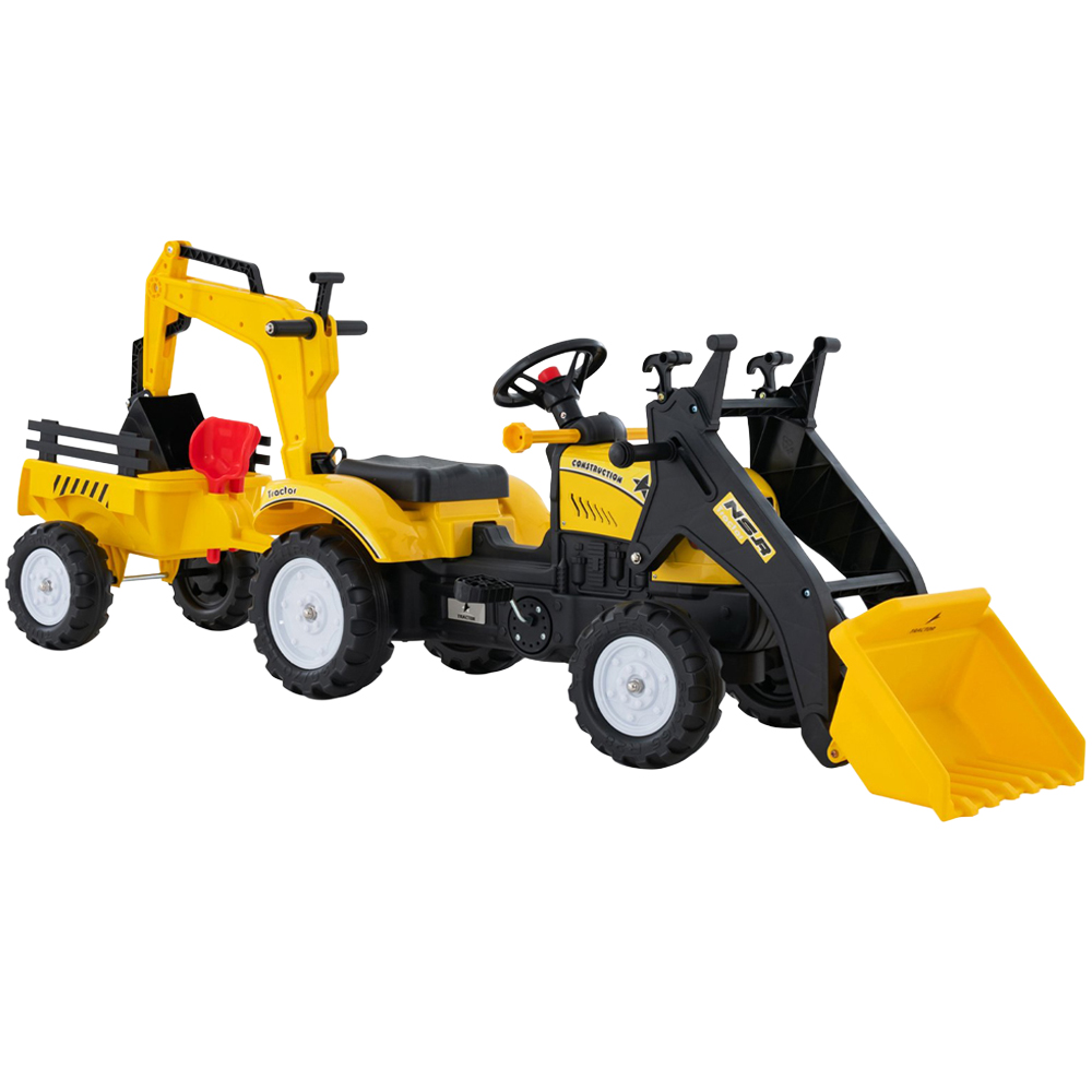 Costway 3-in-1 Kids Yellow Ride On Pedal Excavator with Detachable Trailer