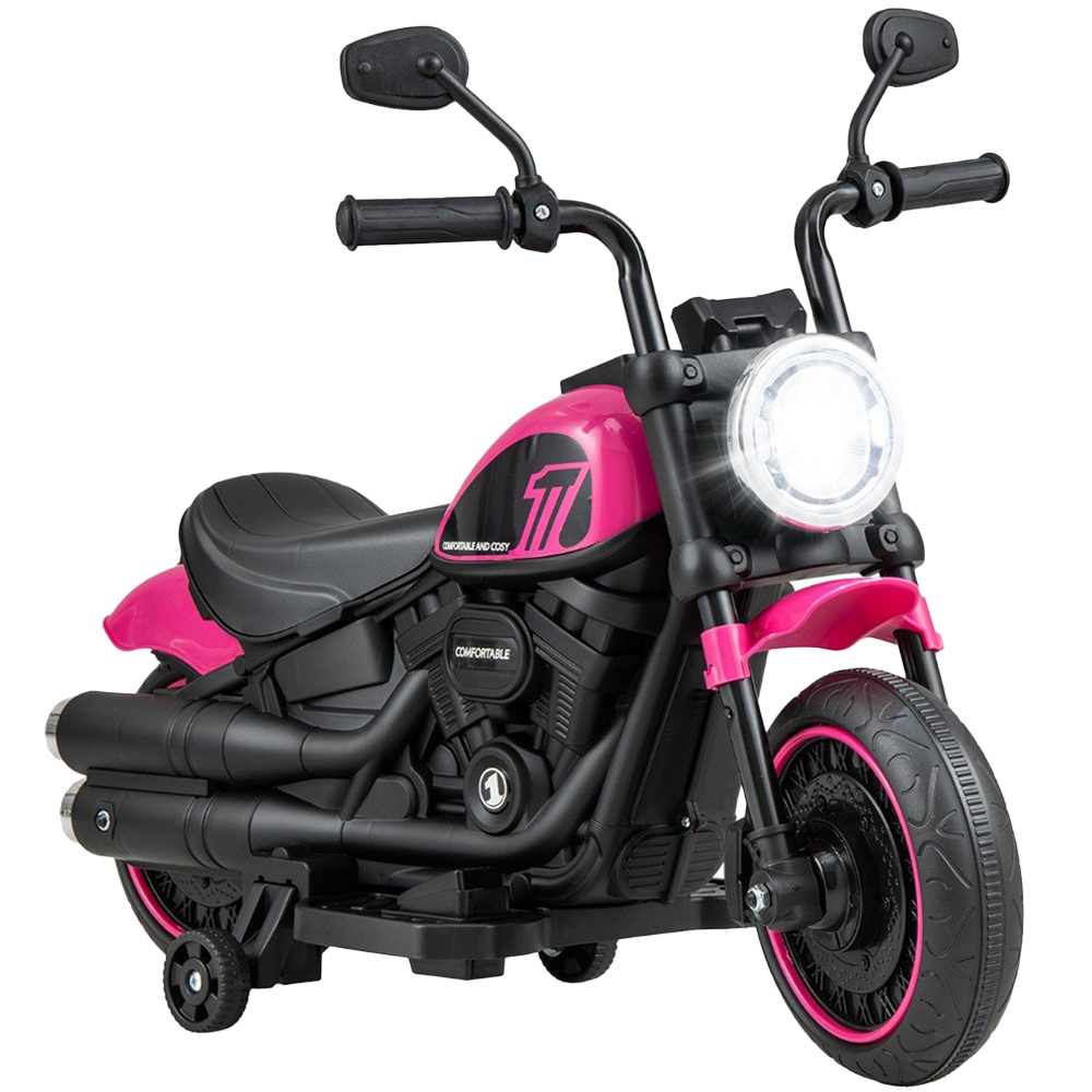 Costway Kids Pink Ride On Motorcycle with Training Wheels and Headlight 6V