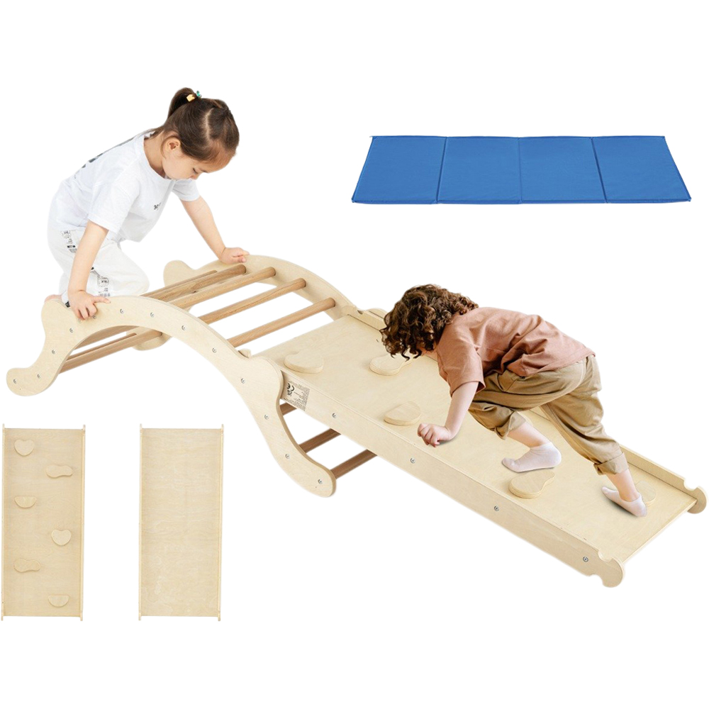 Costway 3-in-1 Toddler Natural Wooden Climber with Ramp