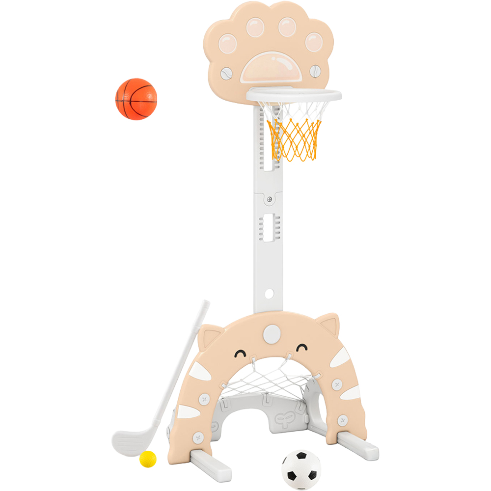Costway 3-in-1 Kids Coffee Adjustable Basketball Hoop Sports Centre with Soccer Game
