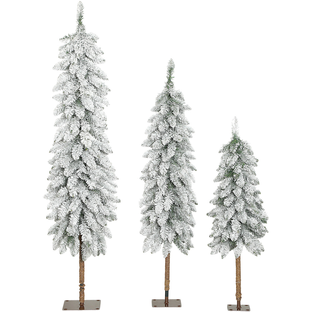 Everglow Pencil Down swept Flocked Artificial Christmas Tree Set of 3