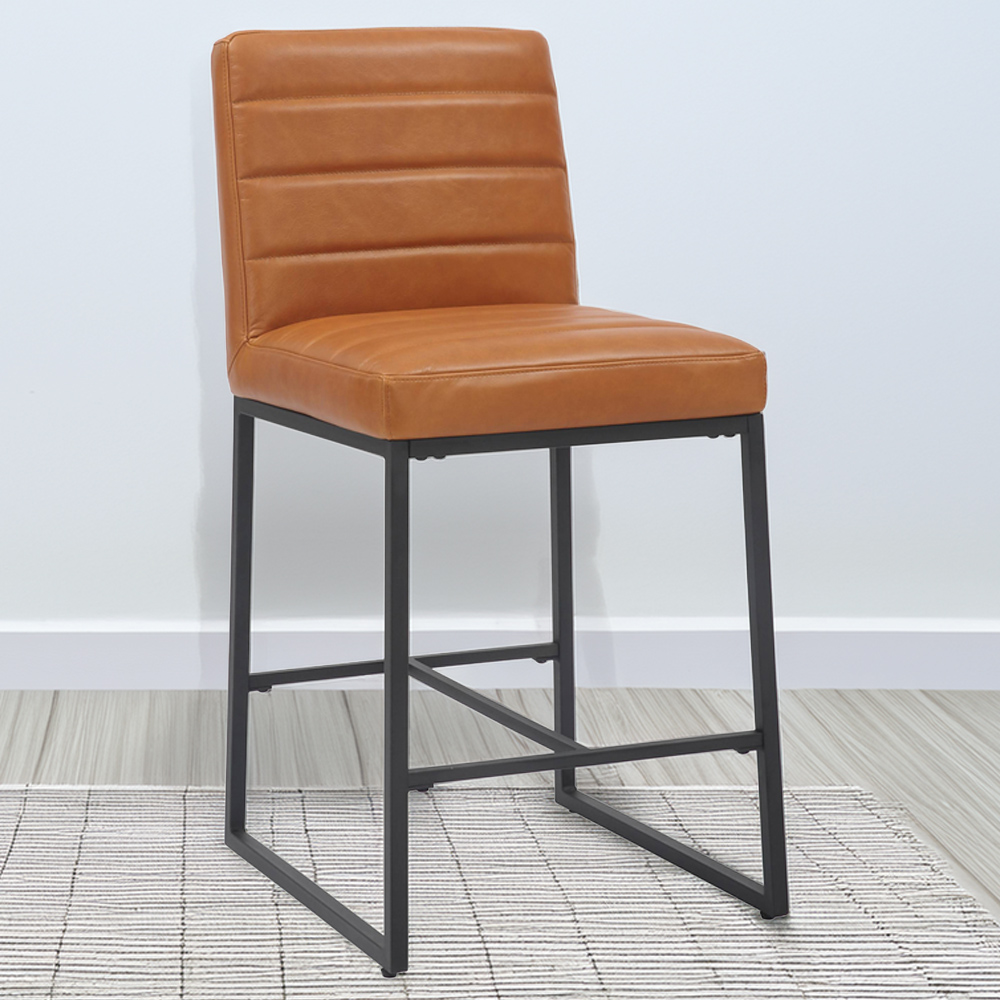 Carlton Set of 2 Real Leather Light Brown Bar Stool