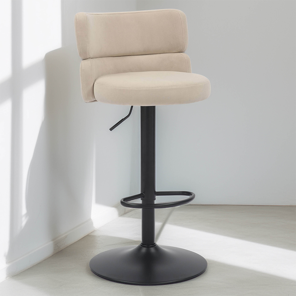 Mason Set of 2 Brushed Velvet Cream and Black Bar Stool