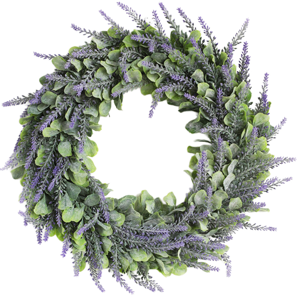 Living and Home Green and Purple Artificial Lavender Wreath 42cm