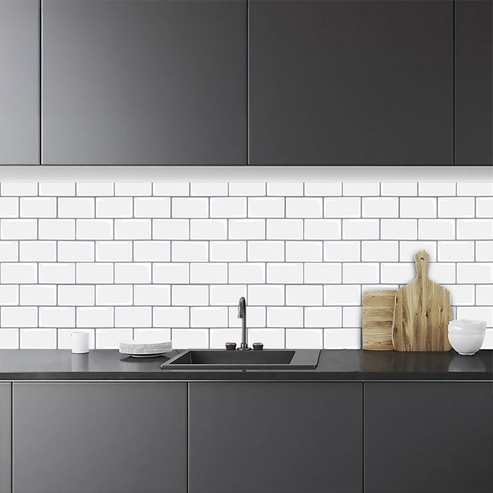 Living and Home 3D Glass Effect White Backsplash Tile Backsplash Tiles 30.5 x 30.5cm