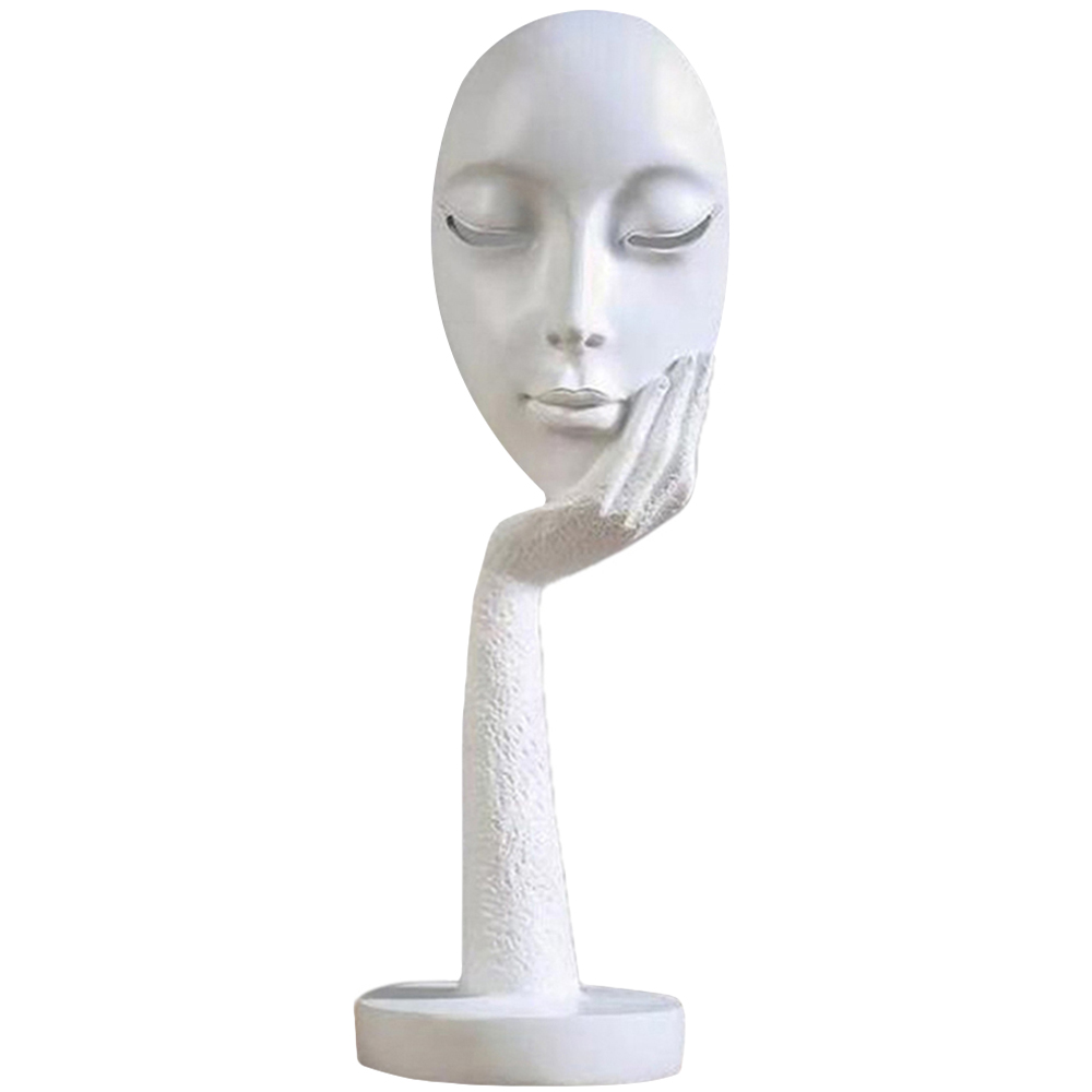 Living and Home Abstract White Resin Woman Face Statue 37cm