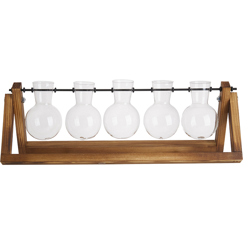 Living and Home 5 Bulb Vase Wooden Plant Propagation Station 14cm