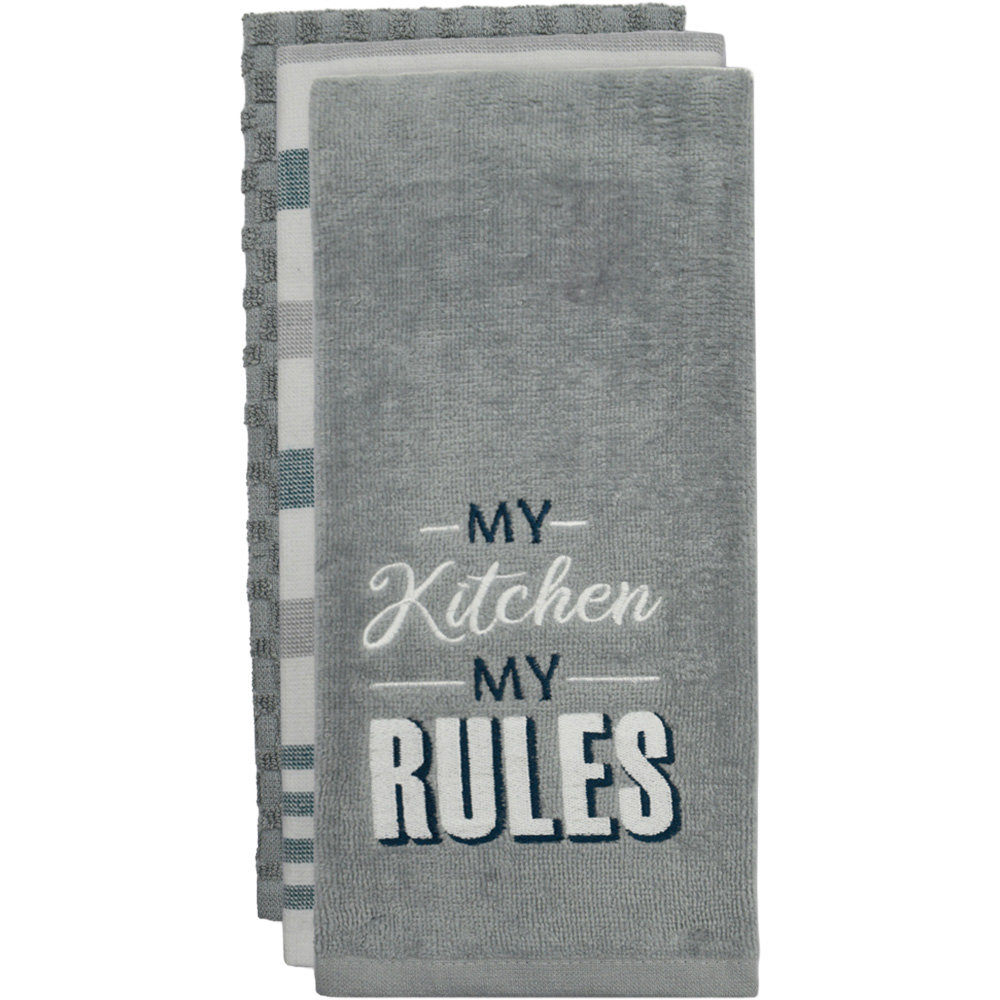 Kitchen Trends 3 Piece My Kitchen My Rules Tea Towel Set - Size: 66 x 41 x 1cm - Multi - Wilko