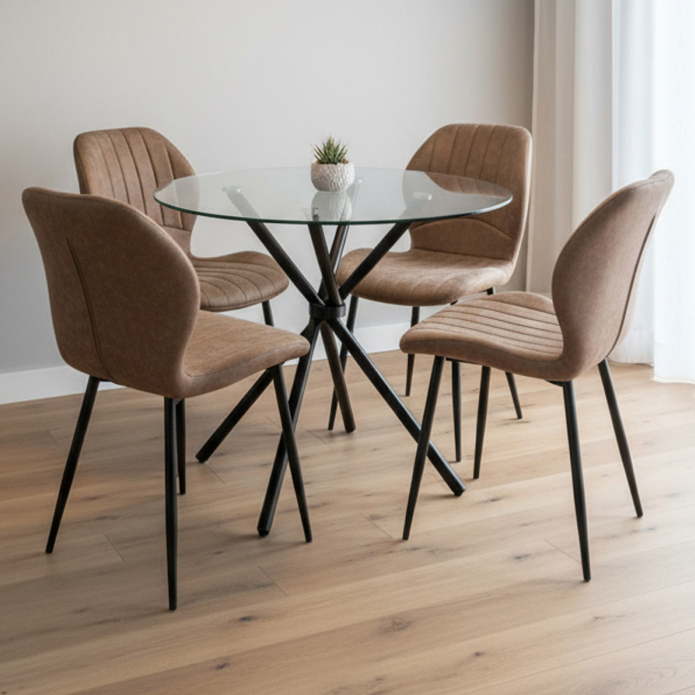 Indoor Living - Jaydn Leather Dining Table Set - 4 Seater - Tan