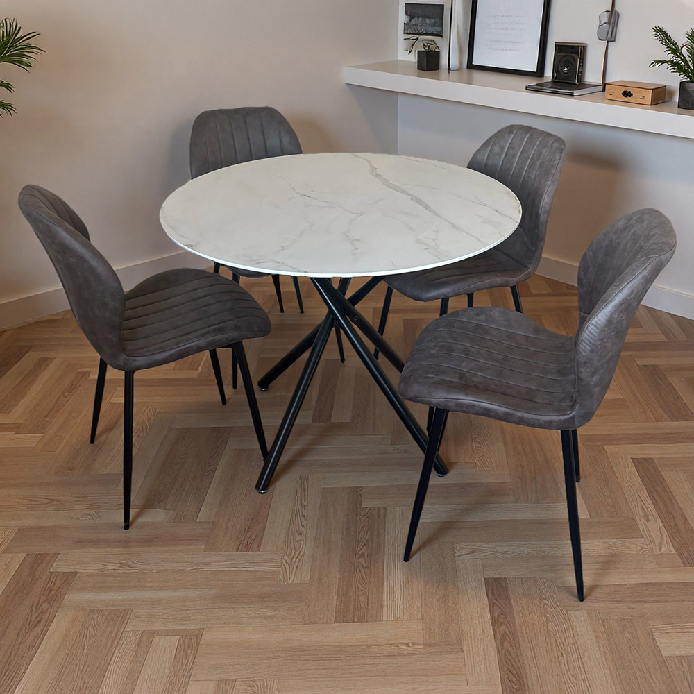 Indoor Living Seattle Dining Table Set - 4 Seater - Grey Leather