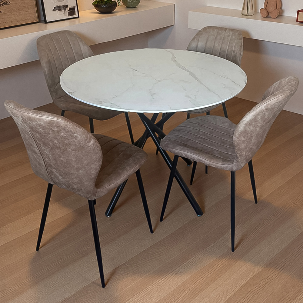 Indoor Living Seattle 4 Seater Leather Dining Table Set - Tan
