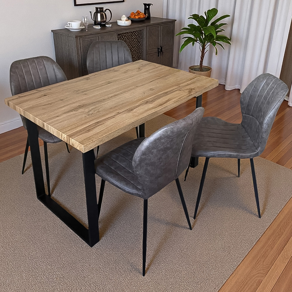 Indoor Living - Jaydn Leather - 4 Seater Dining Table Set - Grey