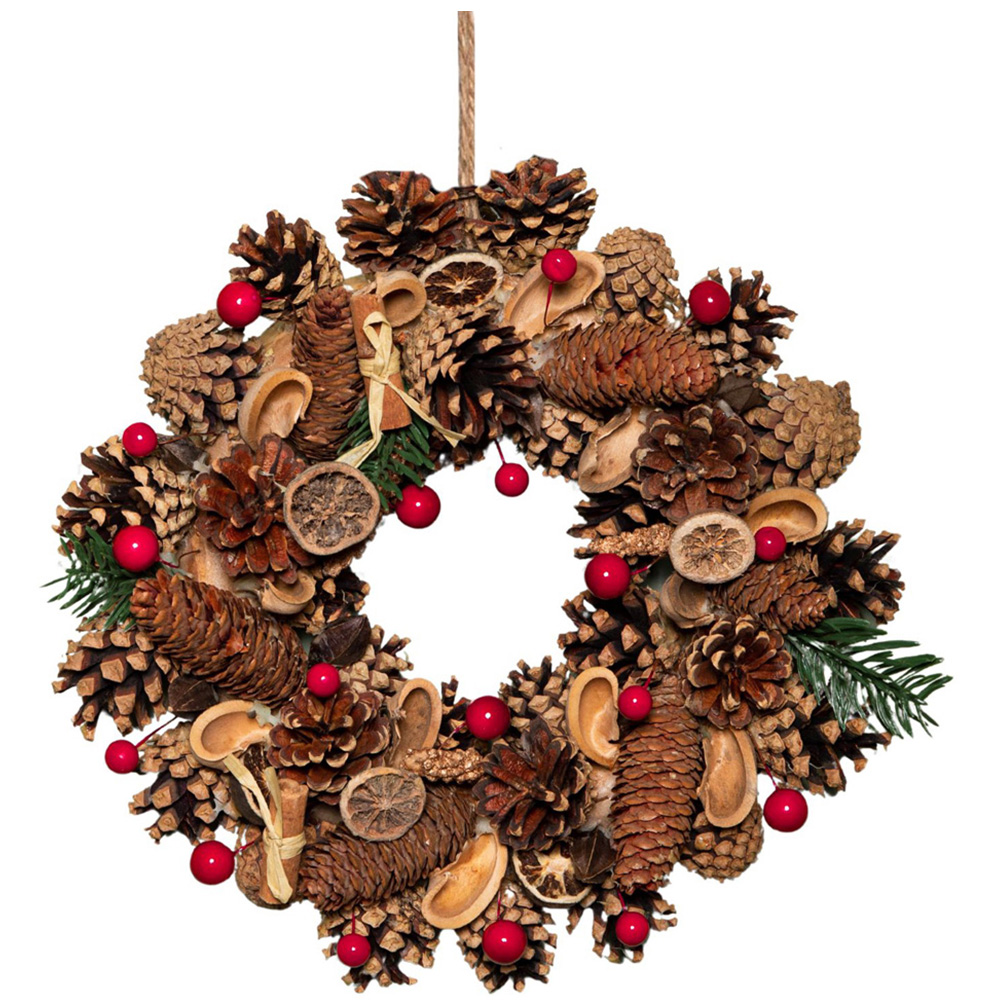 Samuel Alexander Winter Spice Wreath with Pinecones Red Berries and Dried Fruit 30cm