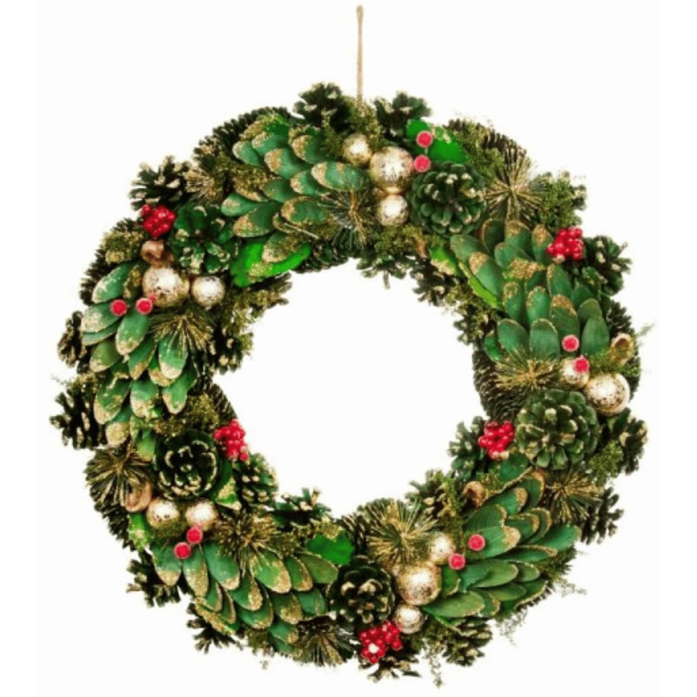 Samuel Alexander Bauble and Pinecone Wreath with Red Berries 30cm