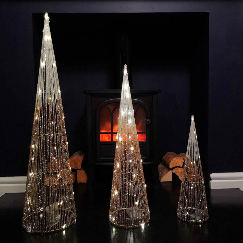 Samuel Alexander 3 Piece 90 Warm White LED Gold Tree Cone Obelisk Set