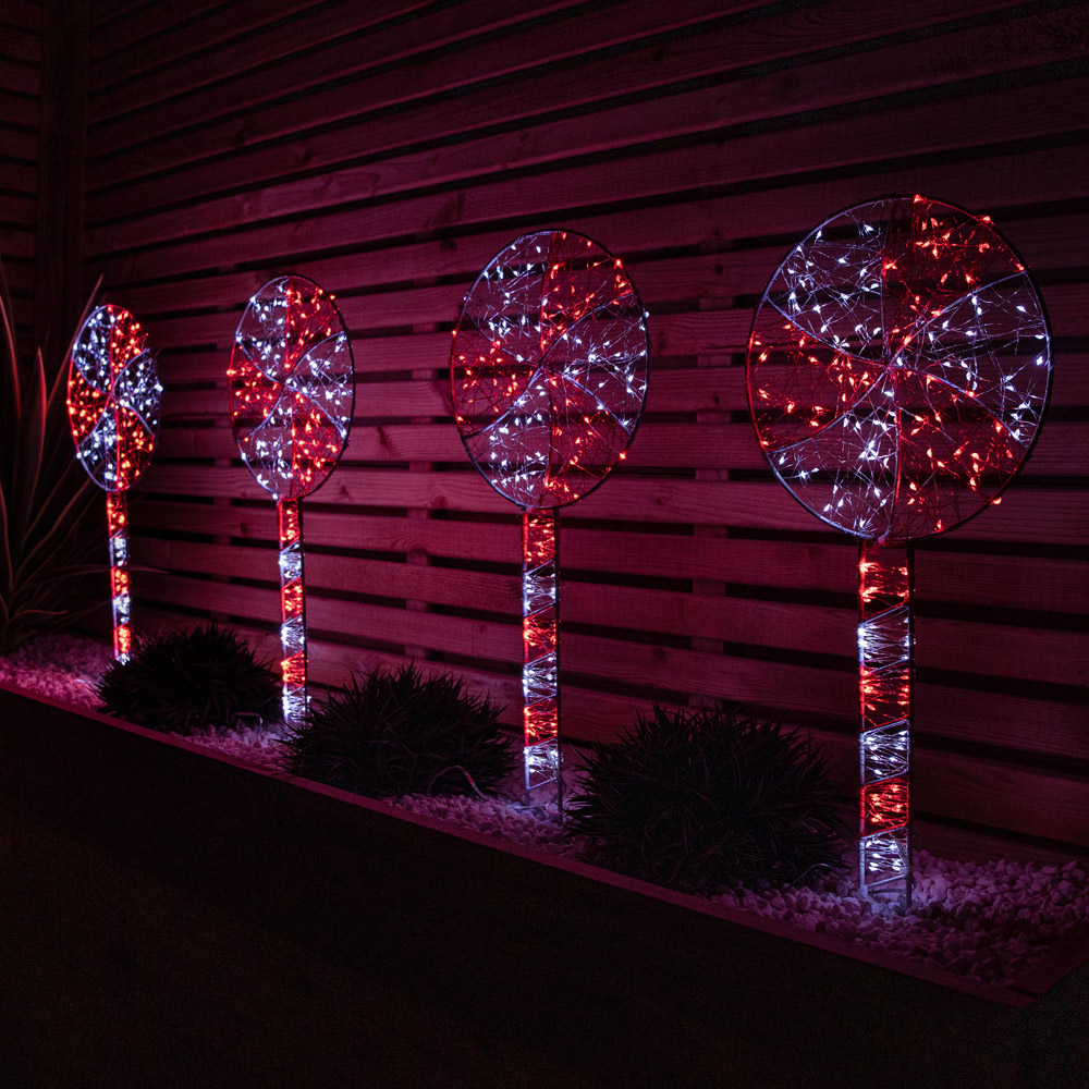Samuel Alexander 4 Piece 720 Red and White LED Lollipop Christmas Path Light Set