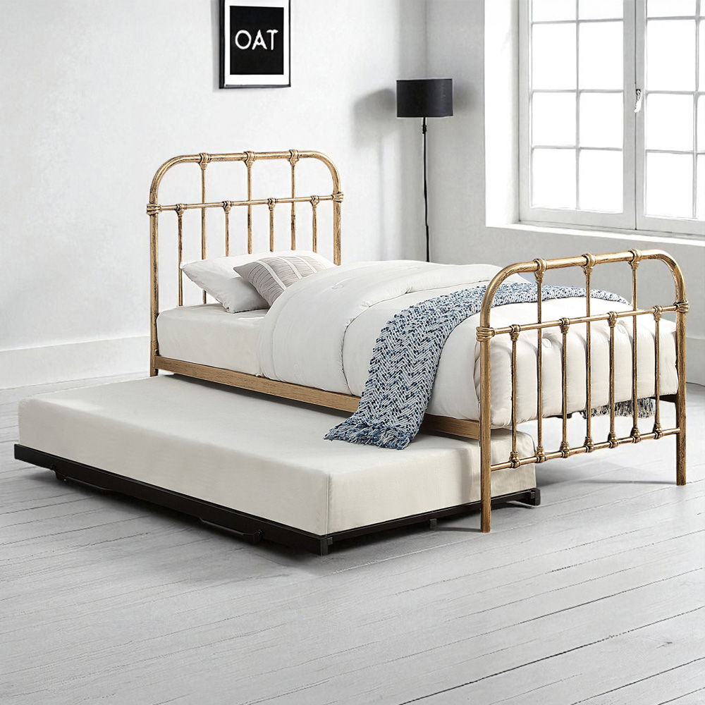 OAT Home Metal Single Guest Trundle Bed - Antique Brass Effect