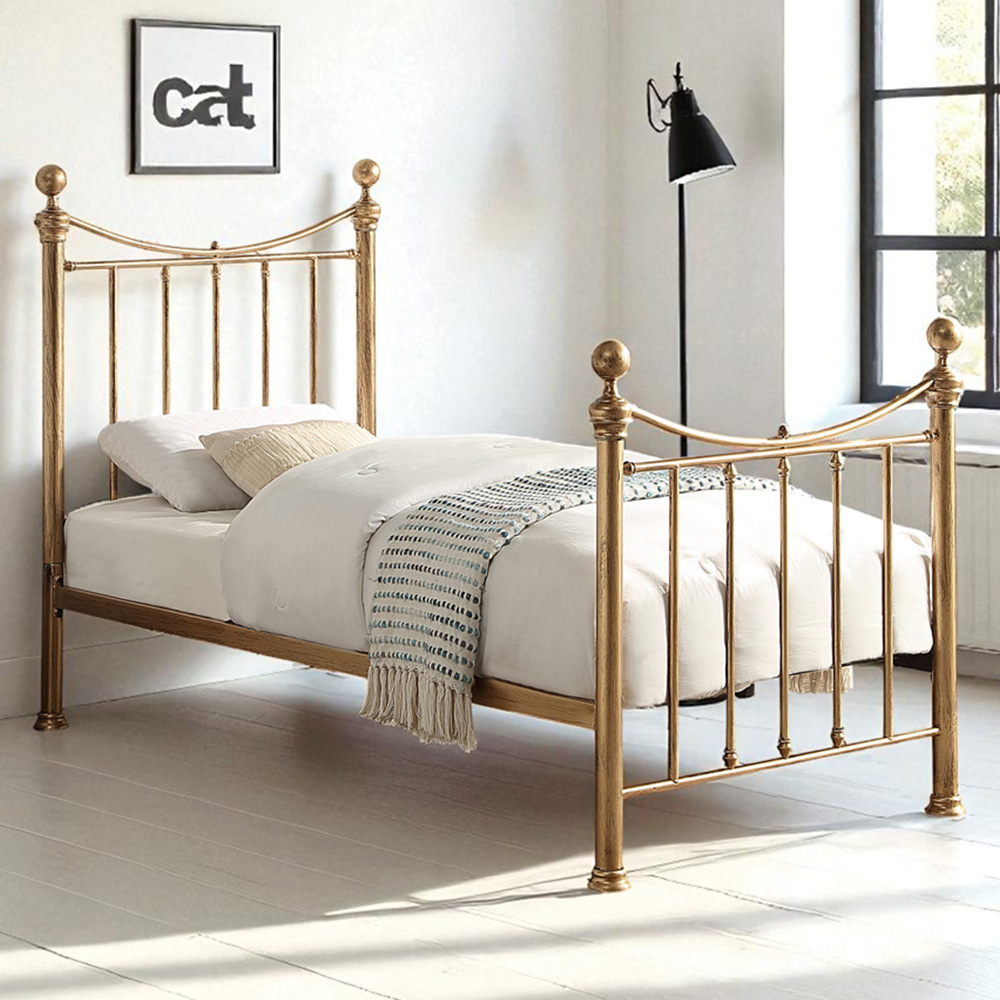 OAT Home Metal Single Bed Frame - Antique Brass Effect