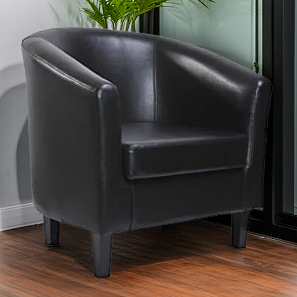 Black Faux Leather Tub Arm Chair