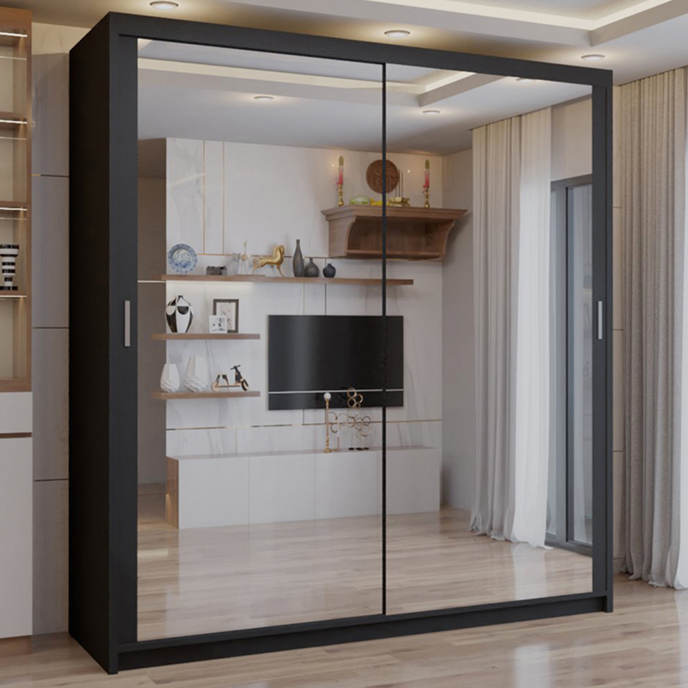 Sliding Wardrobes 4U 2 Sliding Door Black Full Length Mirrored Wardrobe 180cm