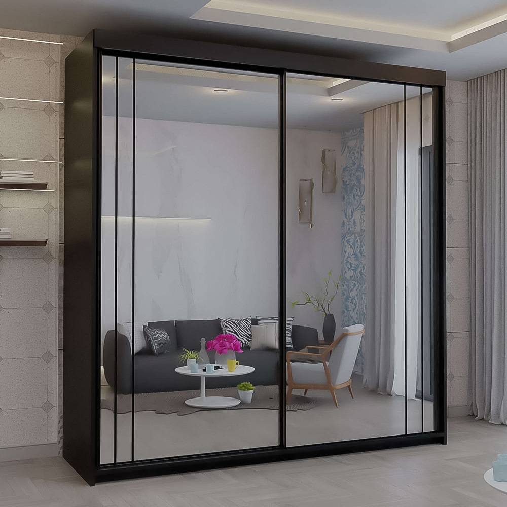 Sliding Wardrobes 4U Smart 2 Sliding Door Black Wide Full Length Mirrored Wardrobe 200cm