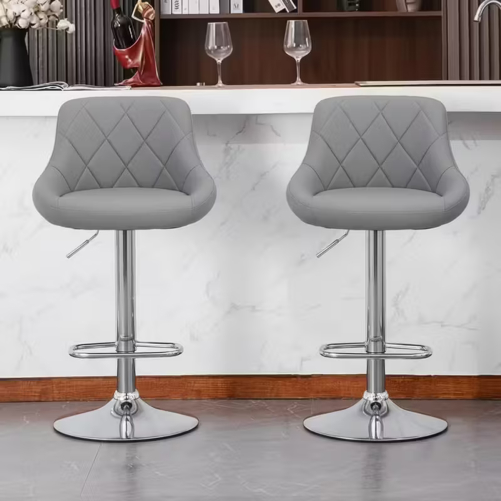 Alivio Premium Grey and Chrome Faux Leather Swivel Bar Stool Set of 2