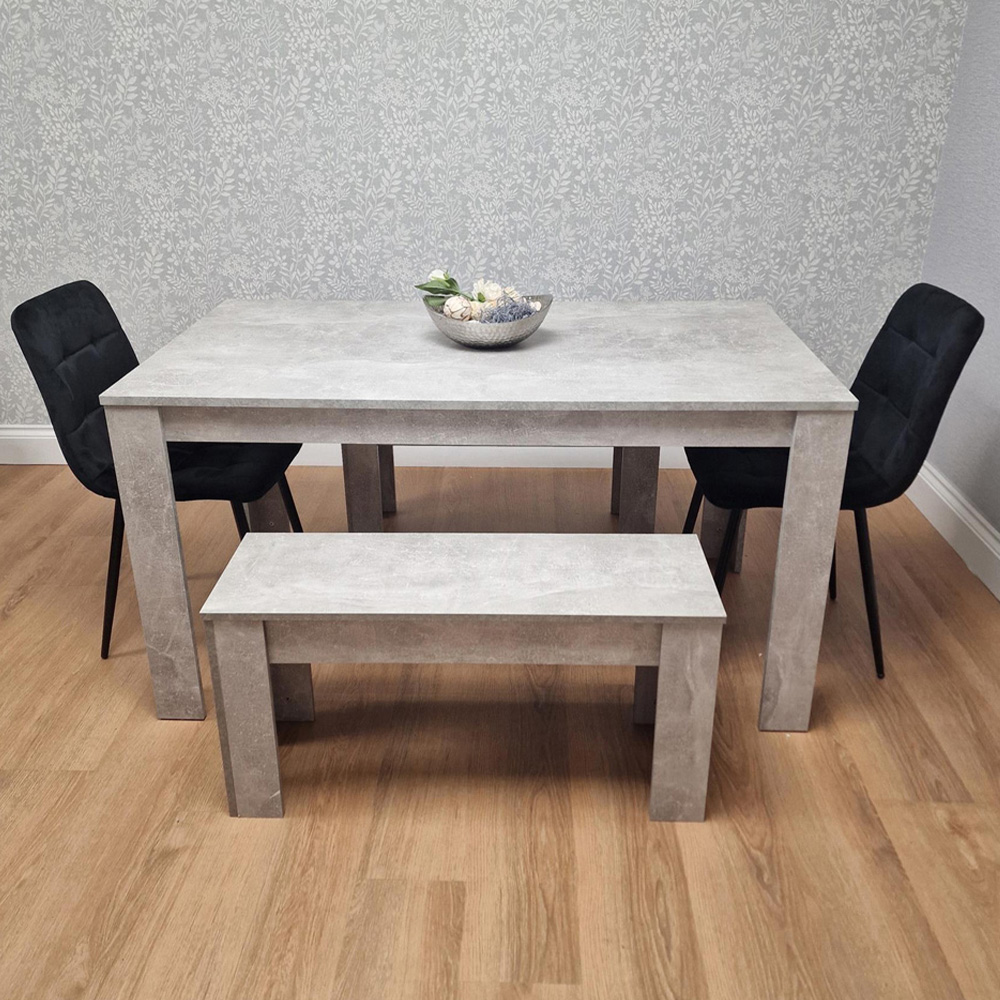 Kosy Koala Rocco 4 Seater Wooden Velvet Dining Bench Set Stone Grey and Black