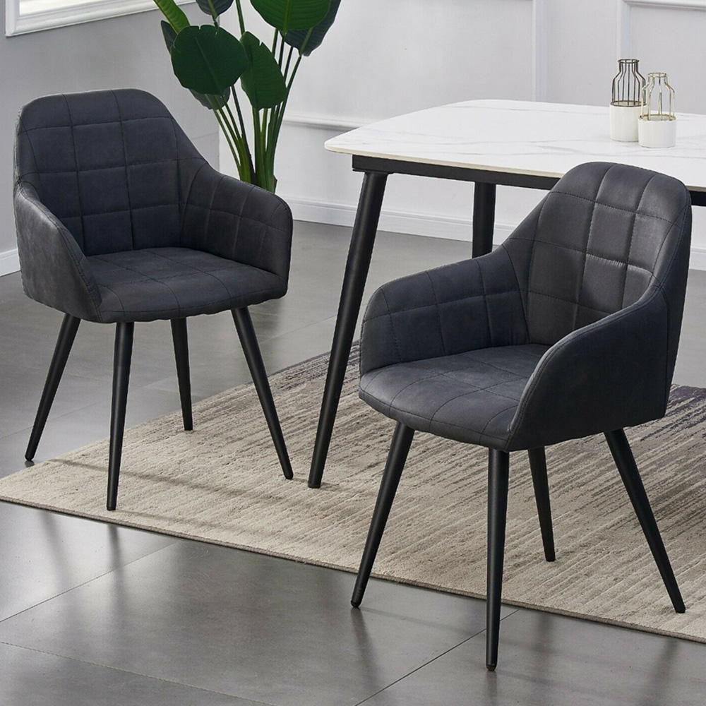 Adrian Set of 2 Black Suede Faux Leather Dining Chairs