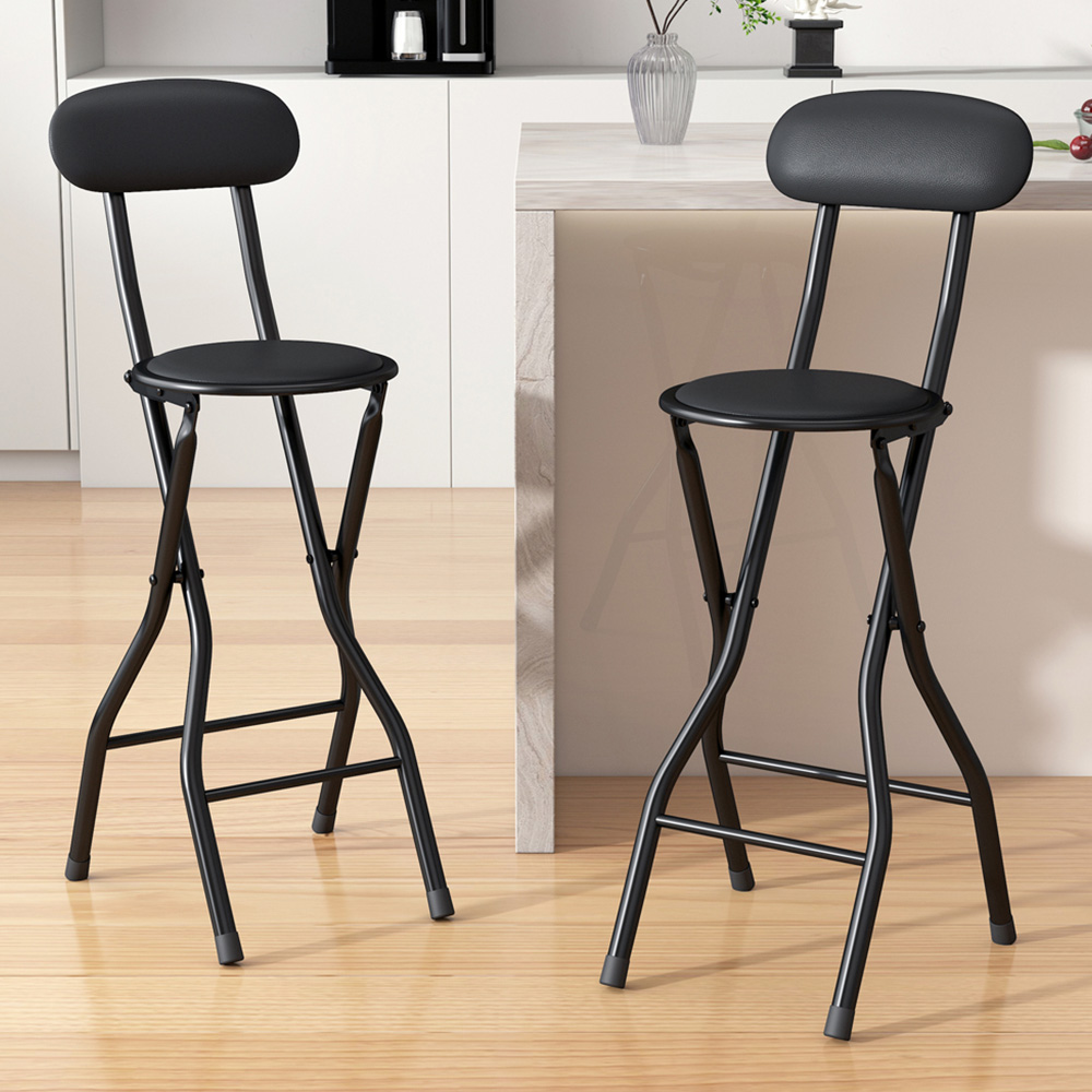 Black Padded Folding Bar Stool Set of 2