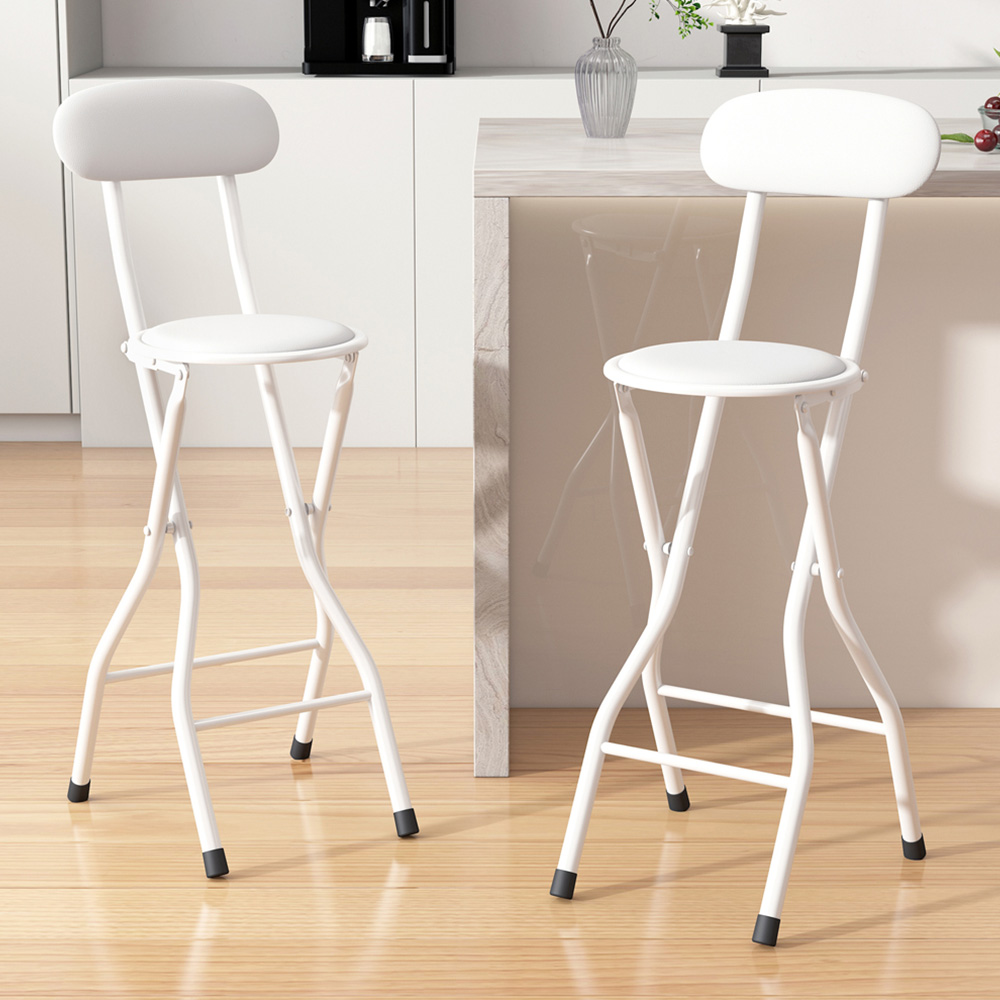 White Padded Folding Bar Stool Set of 2