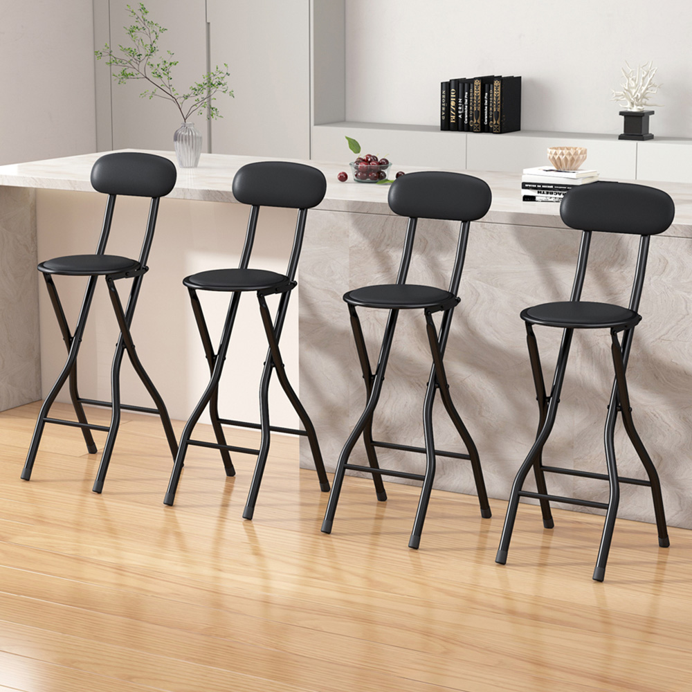 Black Padded Folding Bar Stool Set of 4