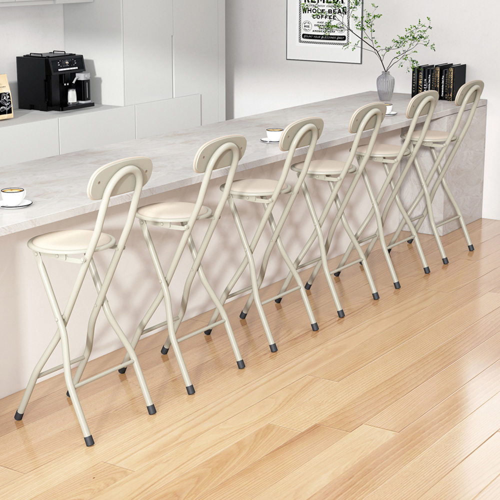 Beige Padded Folding Bar Stool Set of 6
