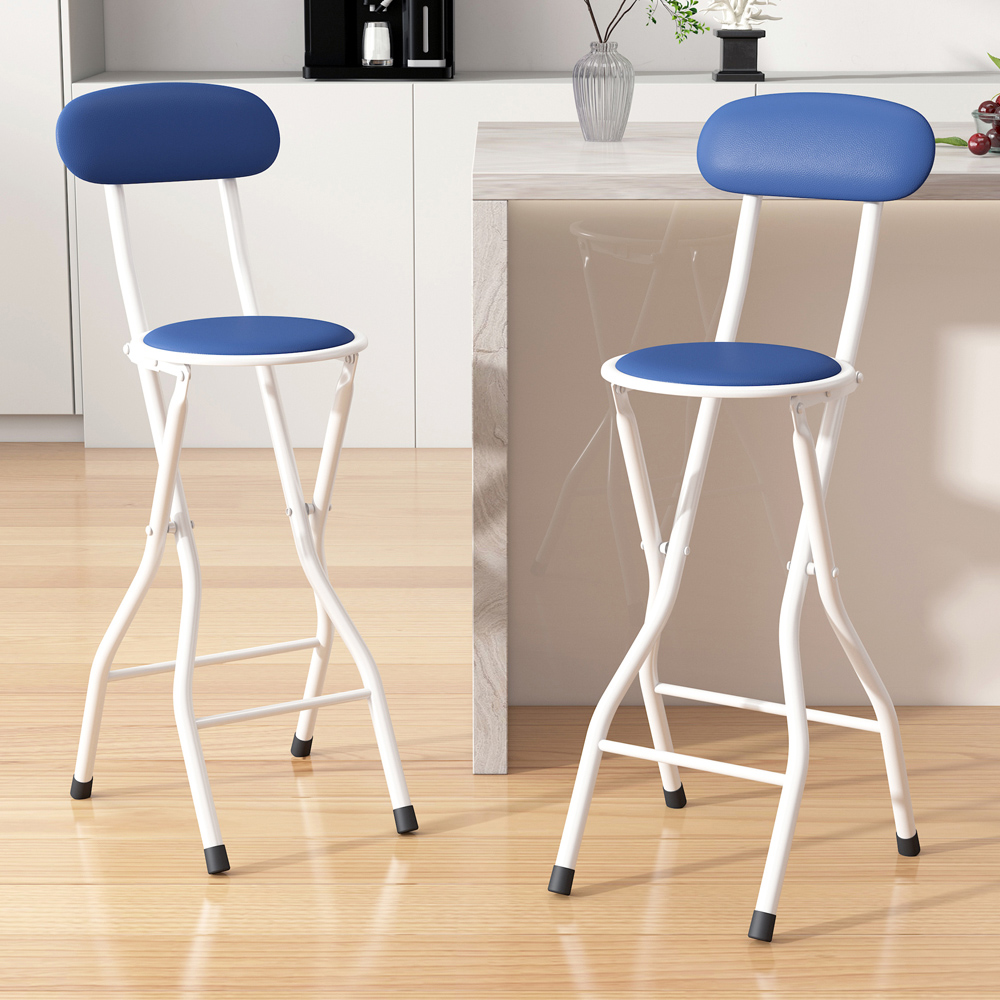 Blue Padded Folding Bar Stool Set of 2