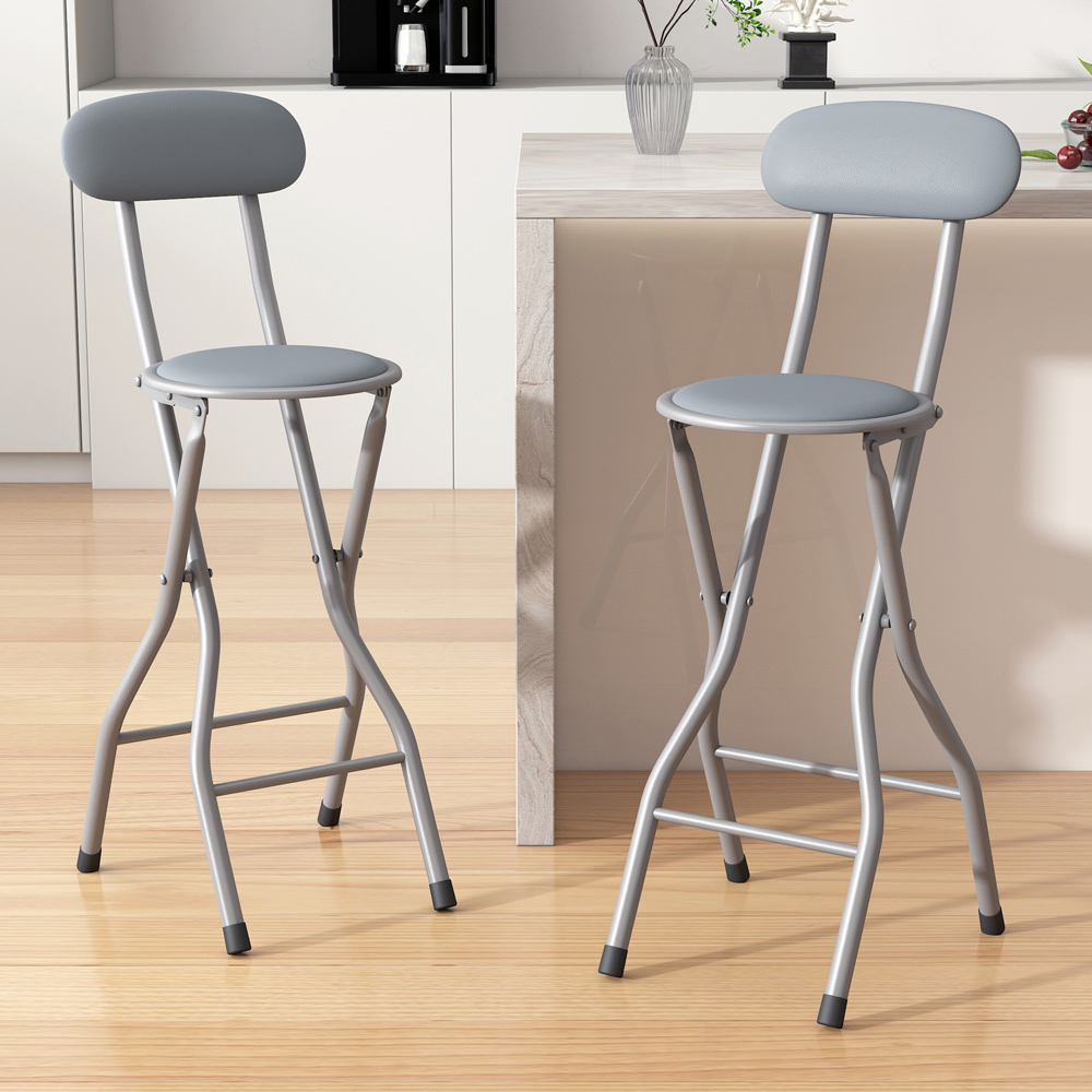 Grey Padded Folding Bar Stool Set of 2