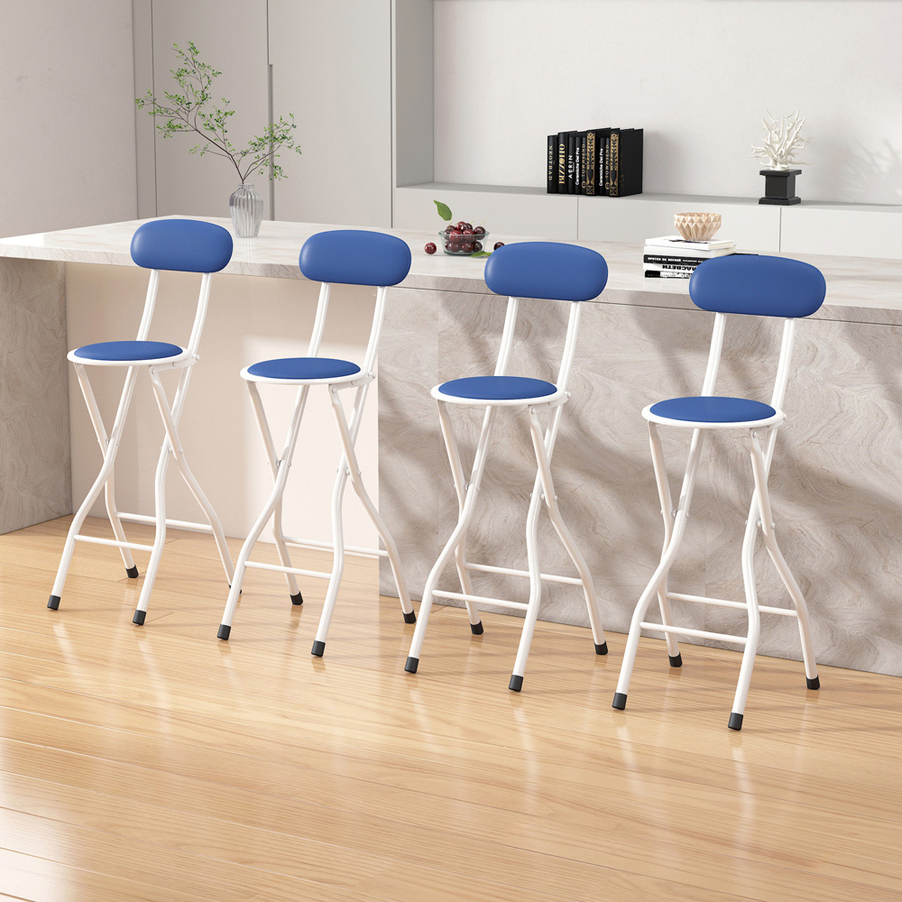 Blue Padded Folding Bar Stool Set of 4