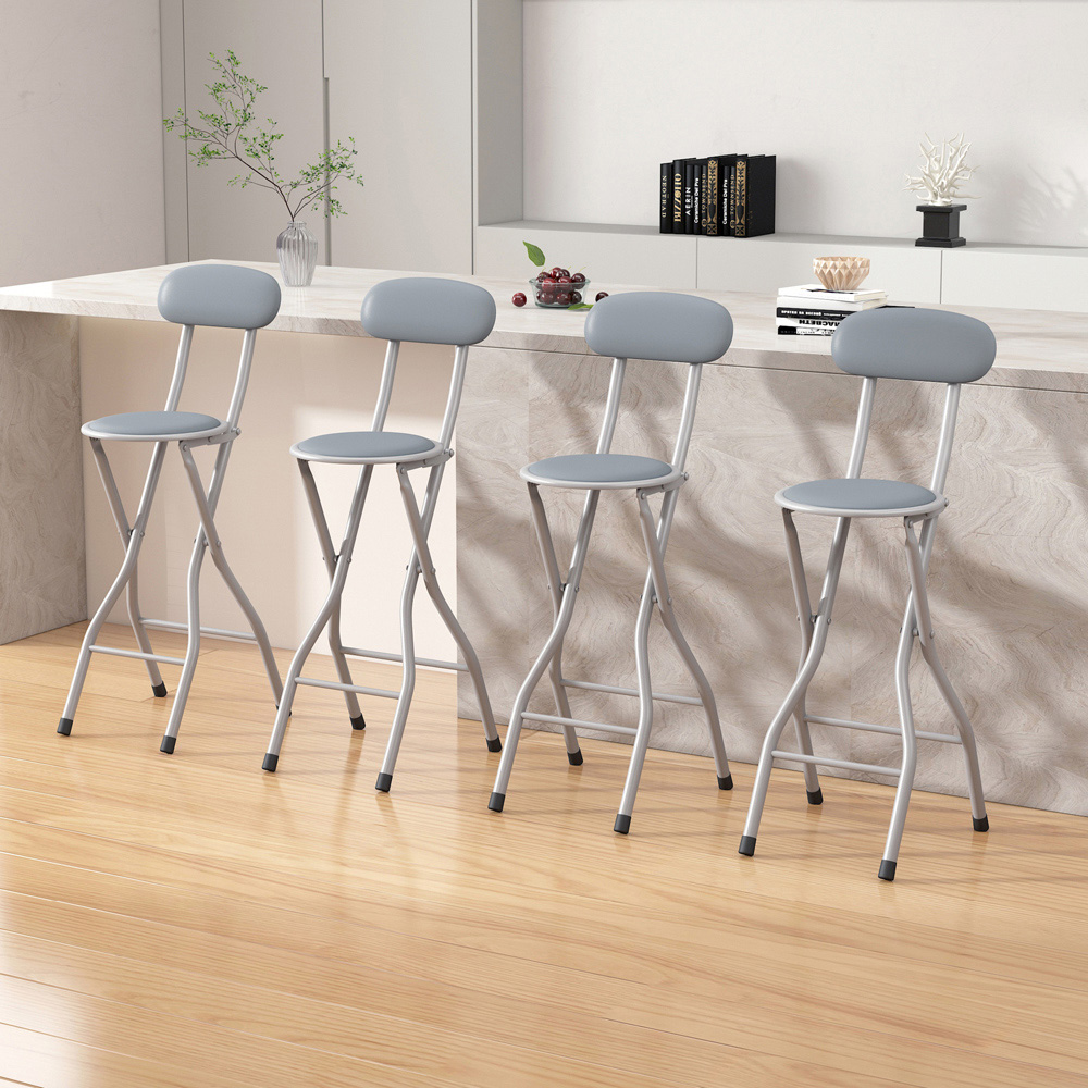 Grey Padded Folding Bar Stool Set of 4