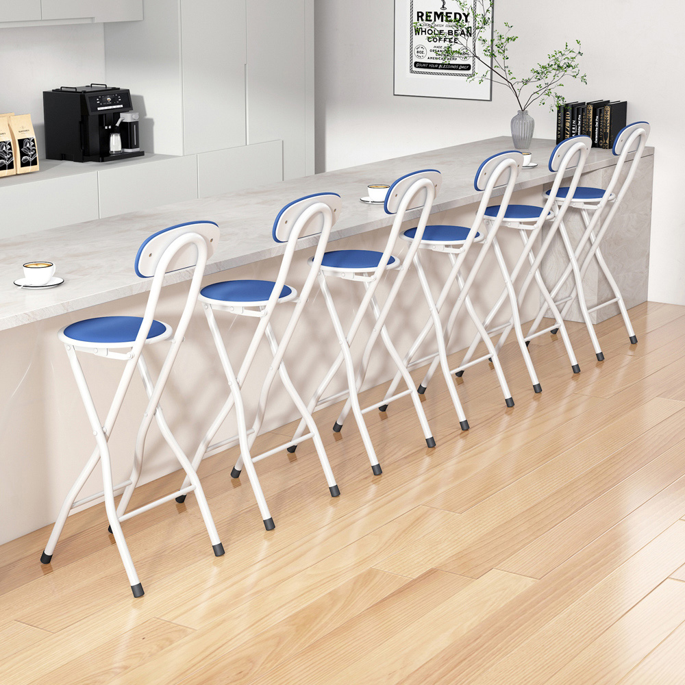 Blue Padded Folding Bar Stool Set of 6