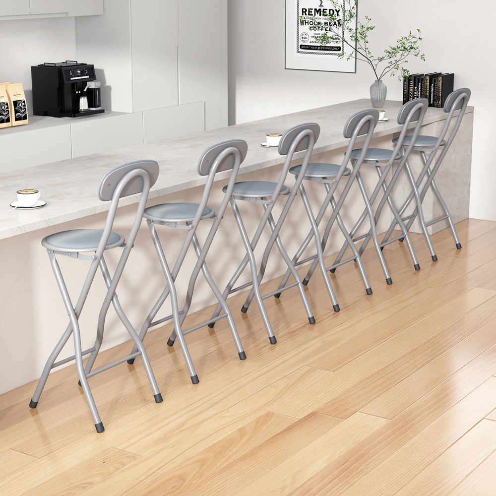 Grey Padded Folding Bar Stool Set of 6