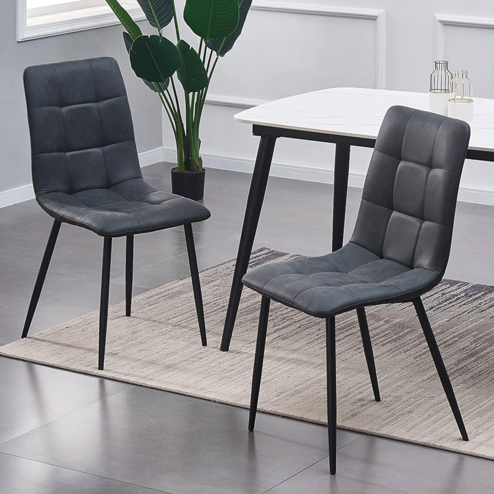 Henri Set of 2 Black Faux Suede Leather Dining Chair