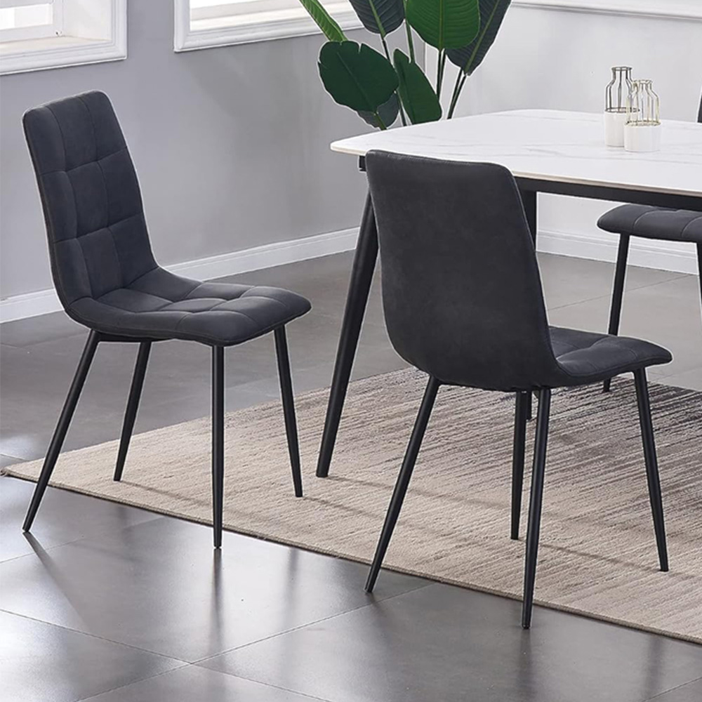 Henri Set of 4 Black Faux Suede Leather Dining Chair