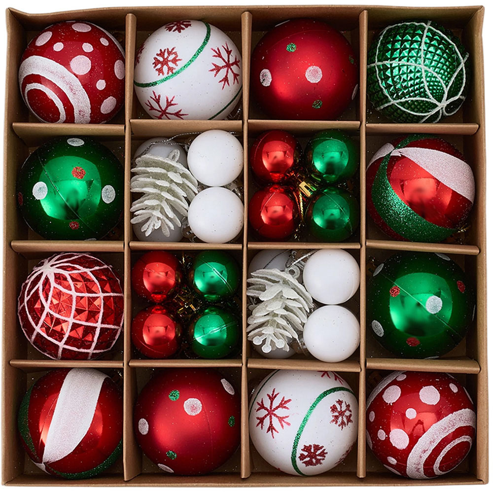 Living and Home Red Green and White Christmas Tree Decoration Ornaments 42 Pack